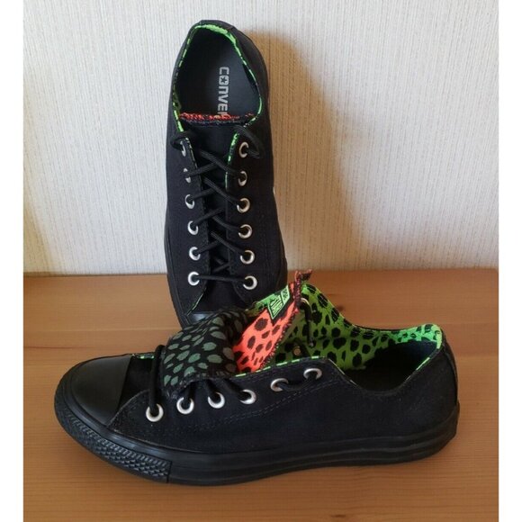Converse All Star Chuck Taylor Sneakers Womens 9.5 Double Tongue Black Cheetah - Picture 3 of 12